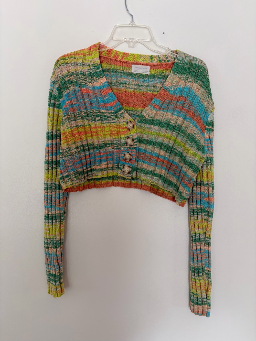 Urban Outfitters Colorblock Cropped V-Neck Button Cardigan - Multicolor